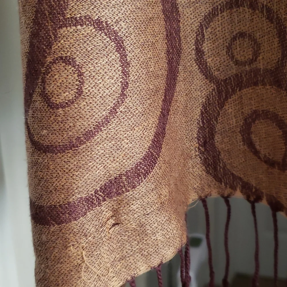 Pashmina Scarf Brown Geometric Circle Print Fringe Wrap Boho Chic
